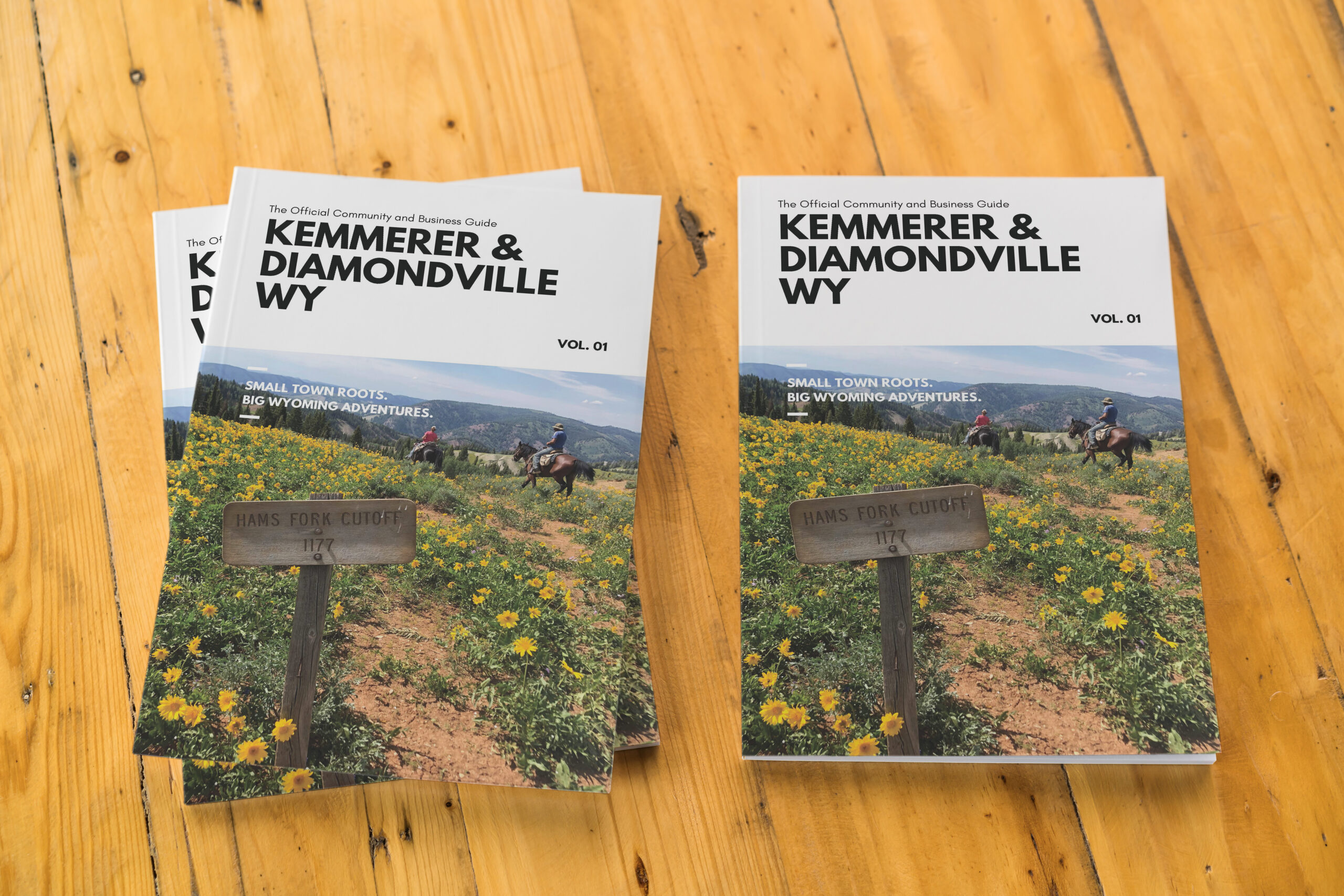 Two Kemmerer and Diamondville WY guidebooks on table